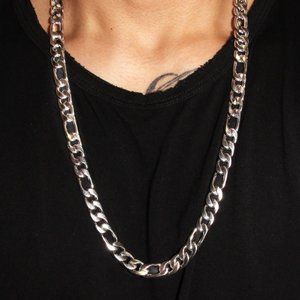 30" 18K White Gold Mens Figaro Chain Link Necklace Guys Authentic Jewelry 18 K